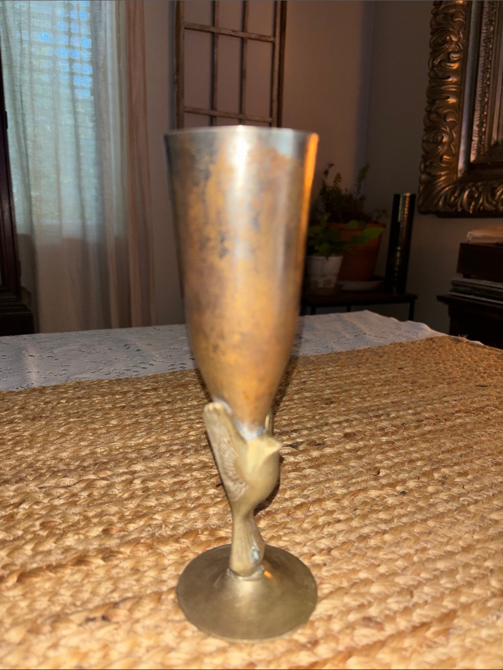 Vintage Goblet with brass Bird Stem